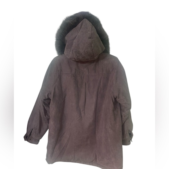 St. John's Bay brown sueded hooded coat w/genuine fox fur trim XLP. GUC - Picture 8 of 11